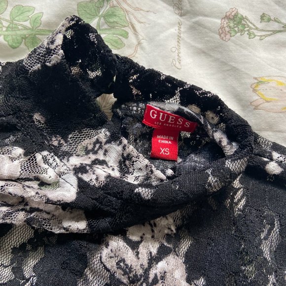 GUESS black and white long sleeve lace bodysuit - Picture 3 of 4